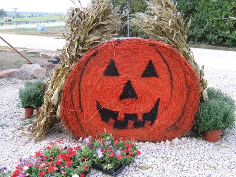 Giant hay bale jack-o-lantern